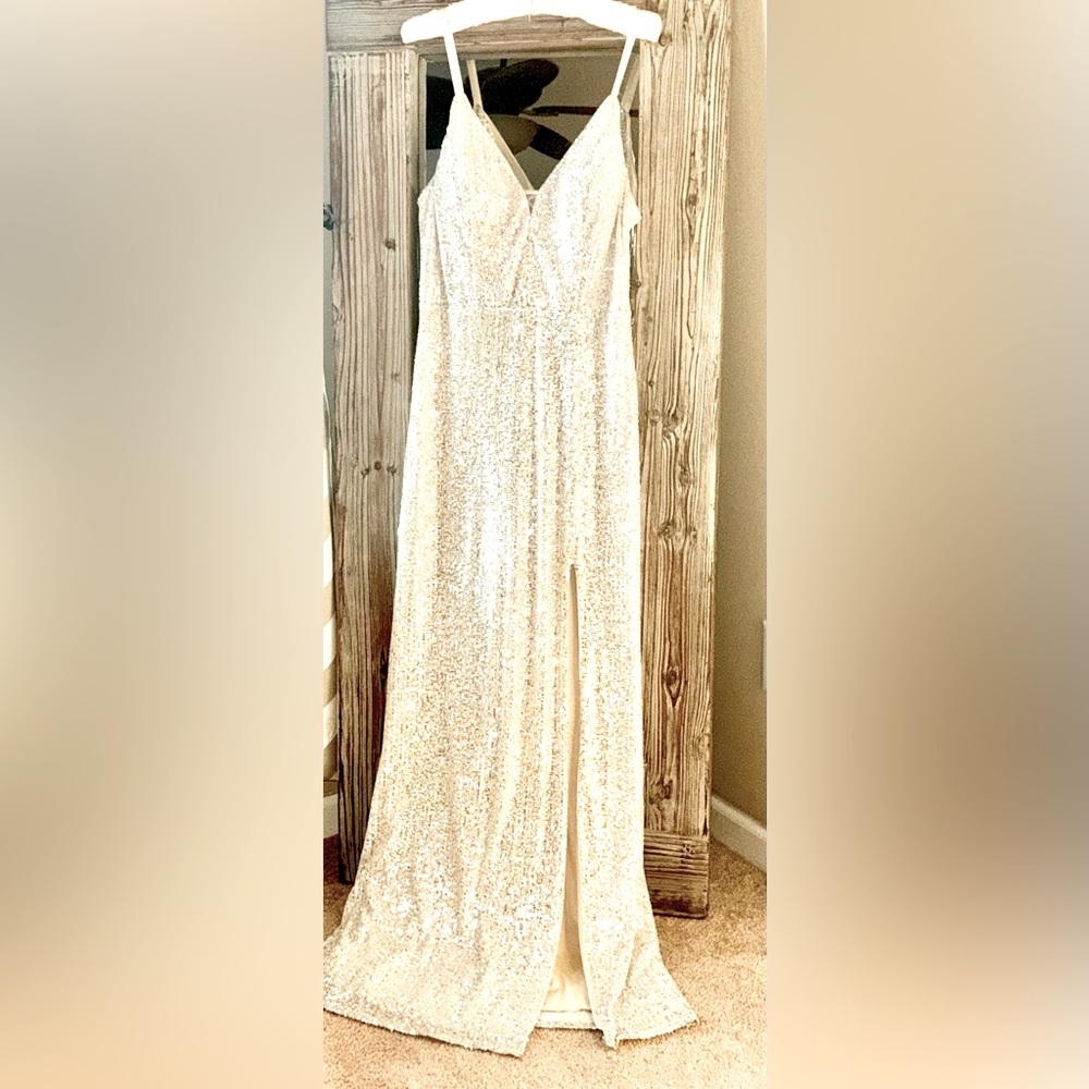 Silver sequin prom dress